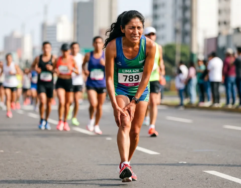Corredor con dolor de rodilla durante una carrera en San Juan de Lurigancho - señales de alerta a vigilar