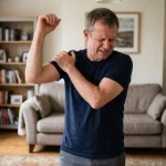 dolor de hombro al levantar el brazo en SJL persona con molestia al elevar el brazo