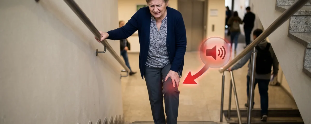 persona con dolor de rodilla al subir escaleras en San Juan de Lurigancho síntoma de sobrecarga articular
