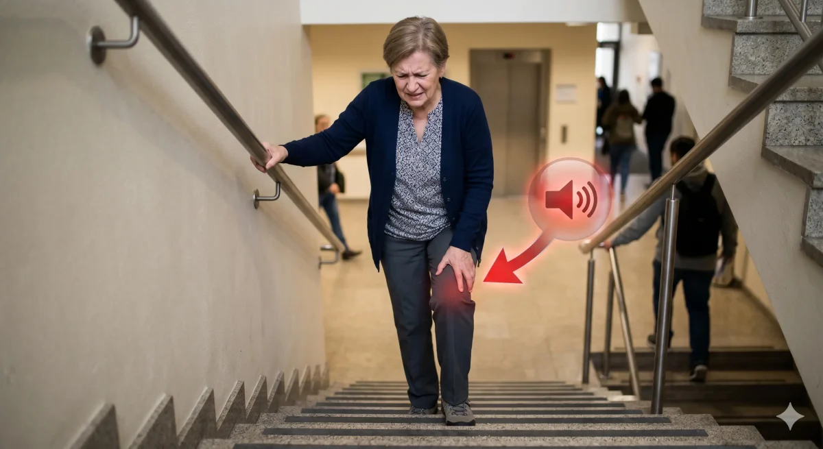 persona con dolor de rodilla al subir escaleras en San Juan de Lurigancho síntoma de sobrecarga articular