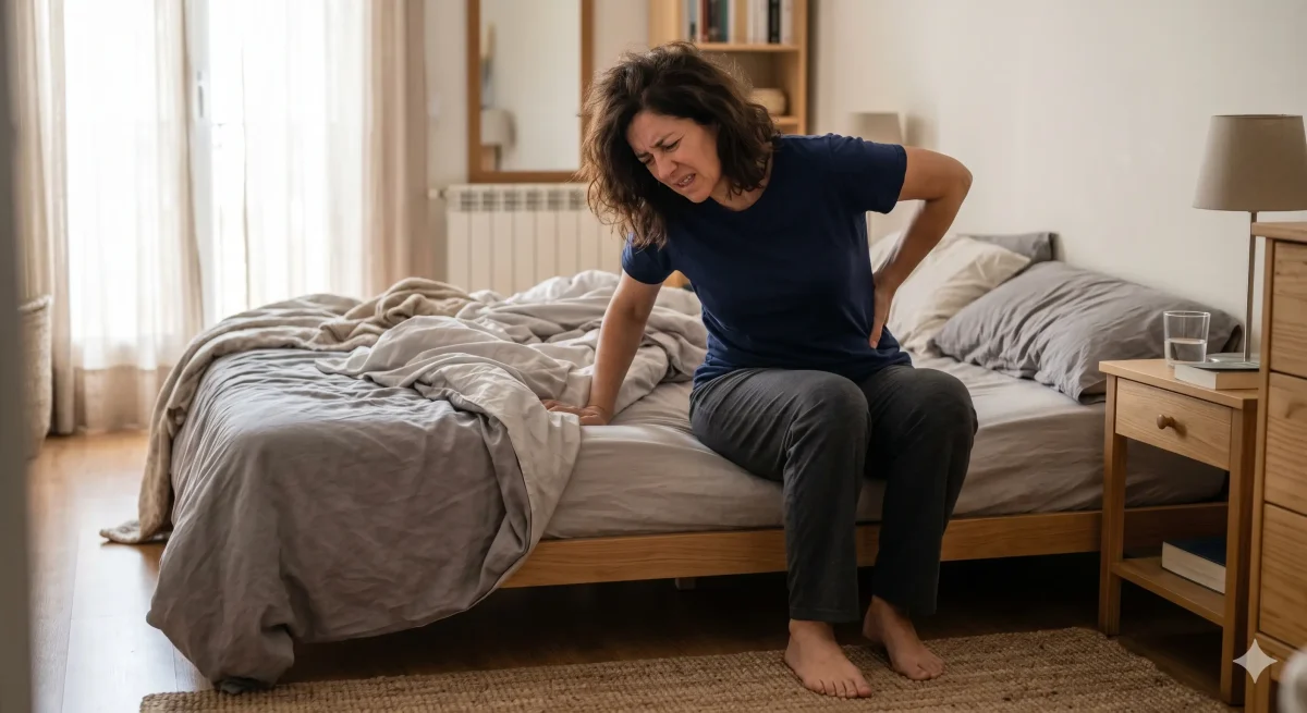 dolor lumbar al levantarse en SJL persona con rigidez en la espalda baja al salir de la cama