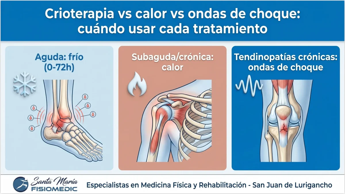 Crioterapia vs calor vs ondas de choque