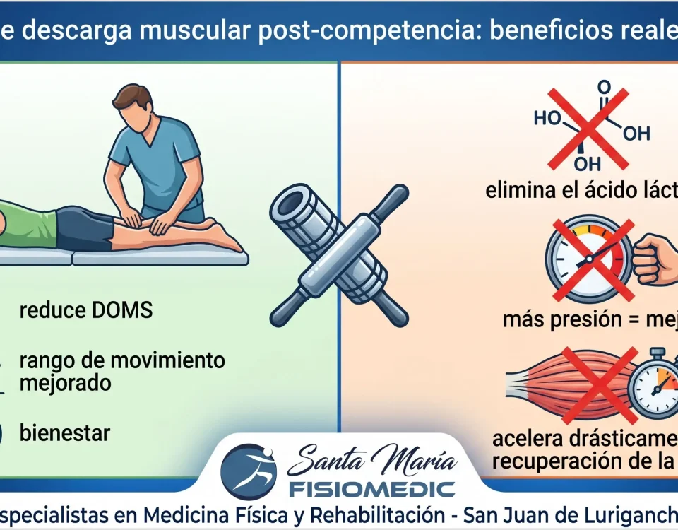 Masaje de descarga muscular post-competencia: beneficios reales y mitos