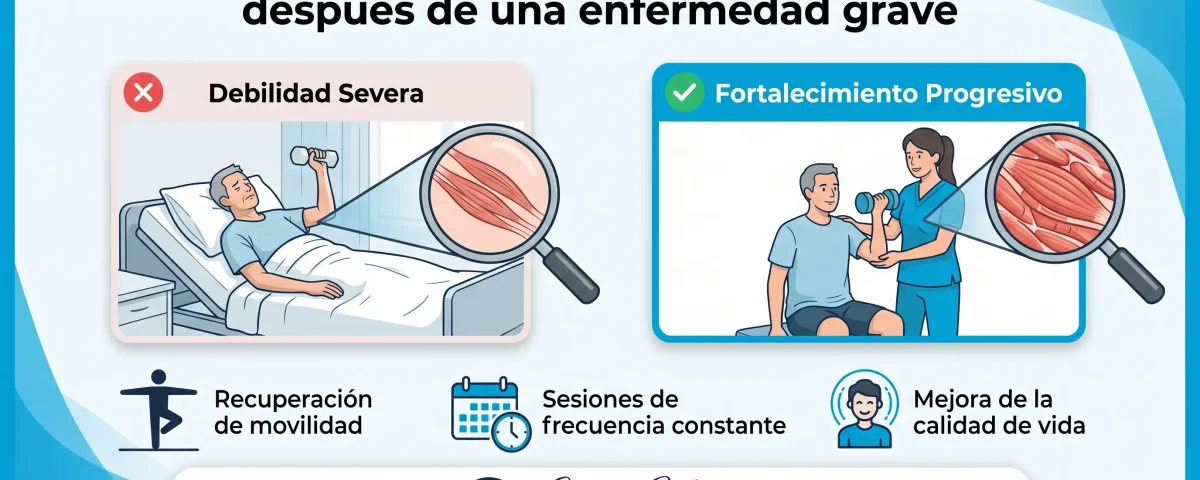 Kinesioterapia para recuperar fuerza muscular después de una enfermedad grave