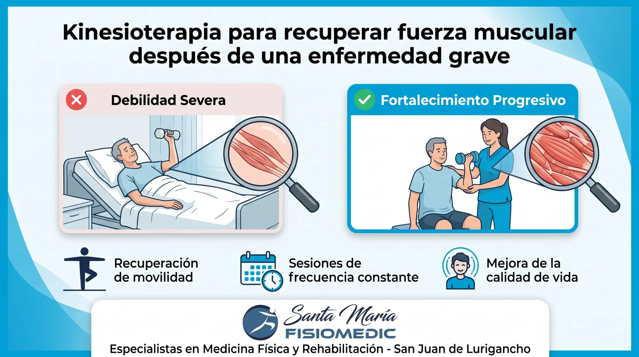Kinesioterapia para recuperar fuerza muscular después de una enfermedad grave