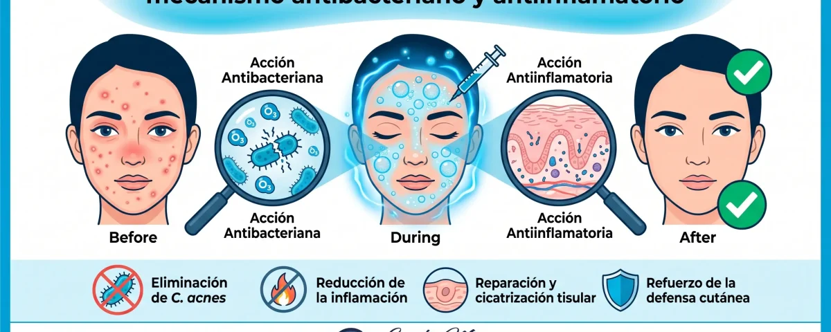 Ozonoterapia dermatológica para acné: mecanismo antibacteriano y antiinflamatorio